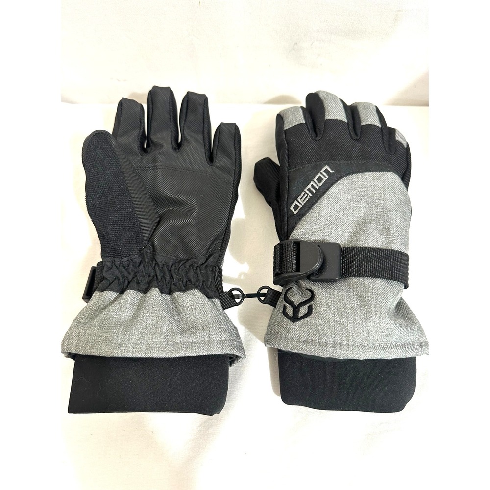 Demon Brand Youth Medium Black & Gray Winter Snow Gloves with Heat Pockets